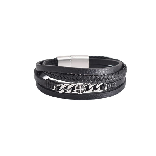 Bratara-barbati-piele-naturala-negru-Star