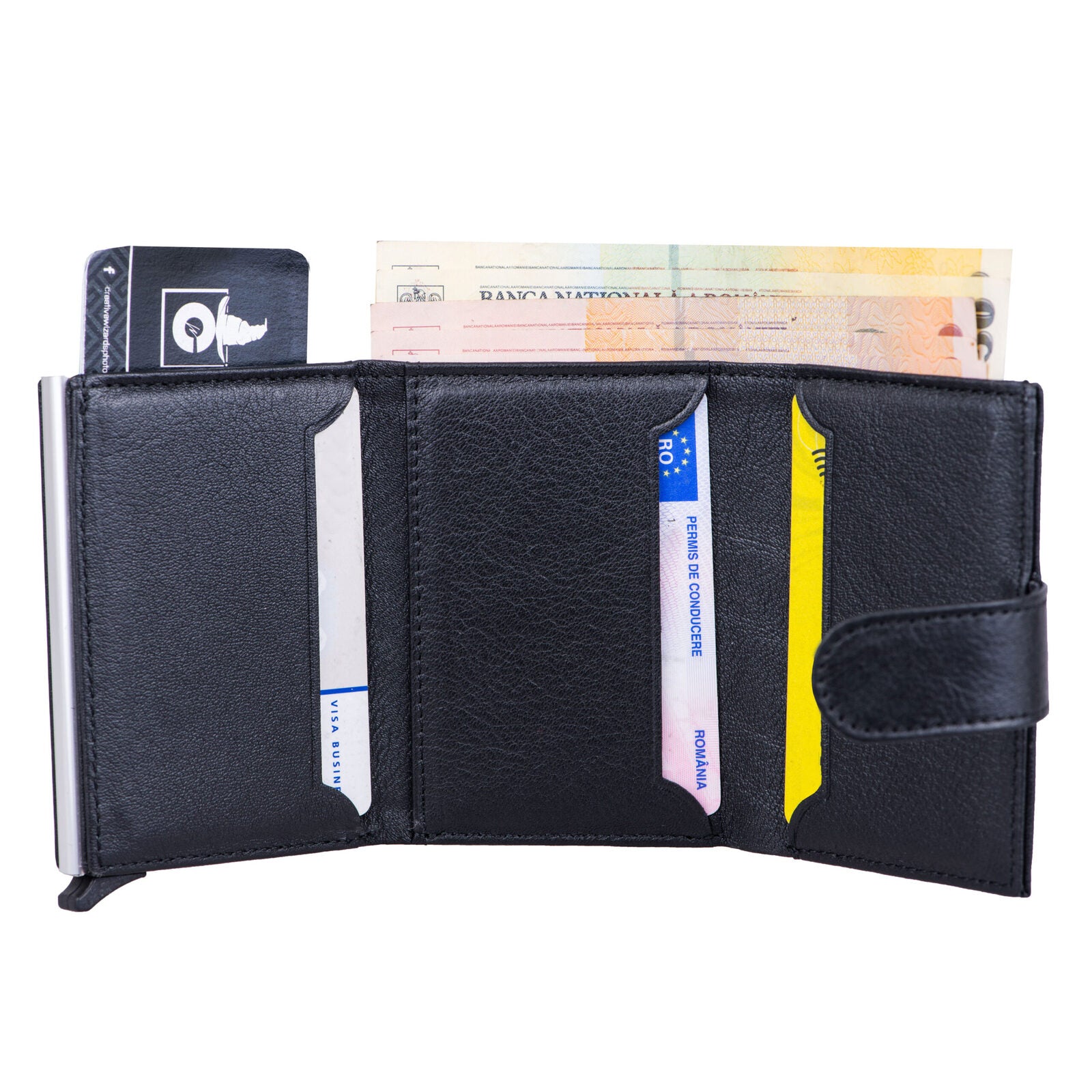 Herren-Kartenetui aus echtem schwarzem Leder Master Slide Pro, RFID-Schutz