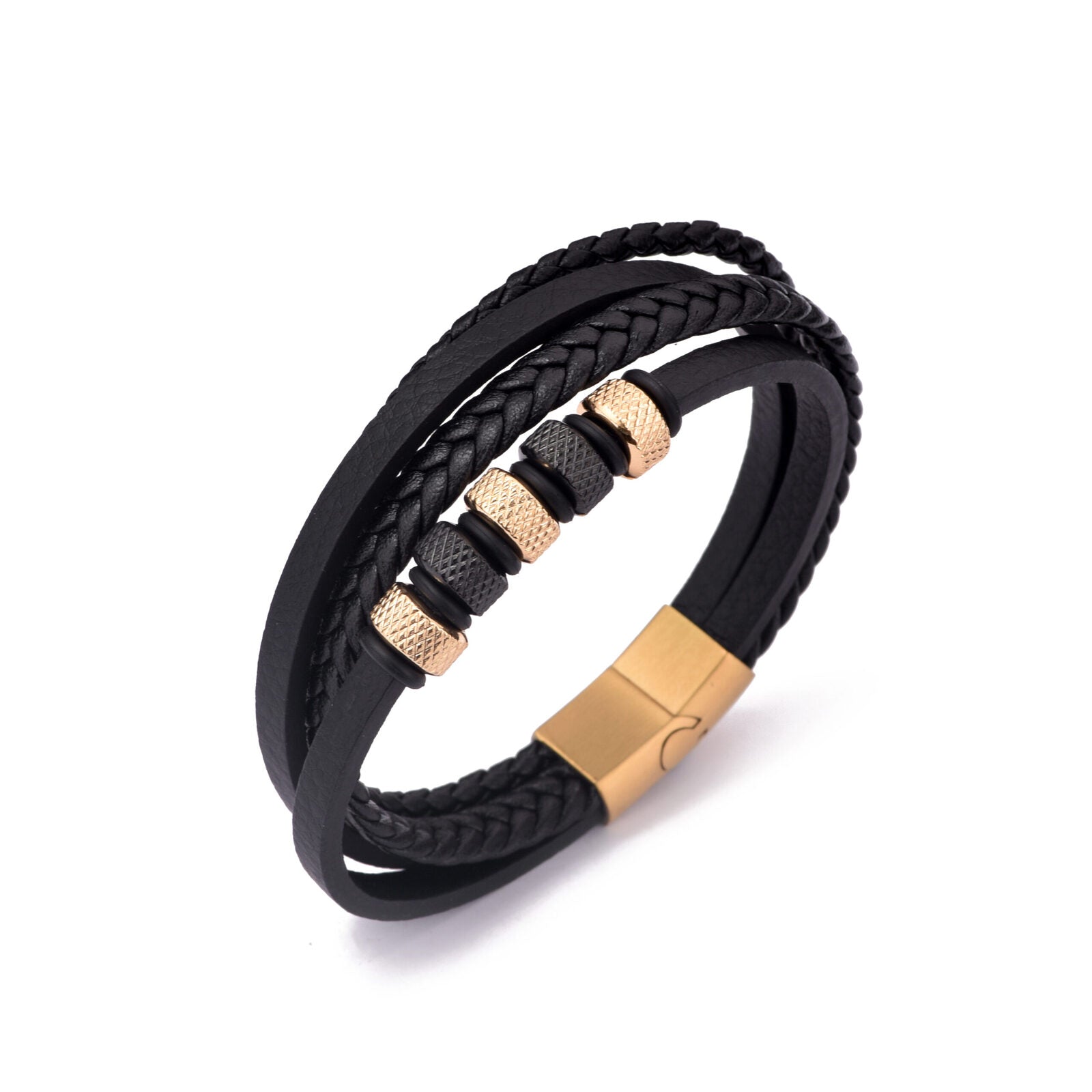 Bratara-barbati-piele-naturala-negru-auriu-Cercuri.jpg