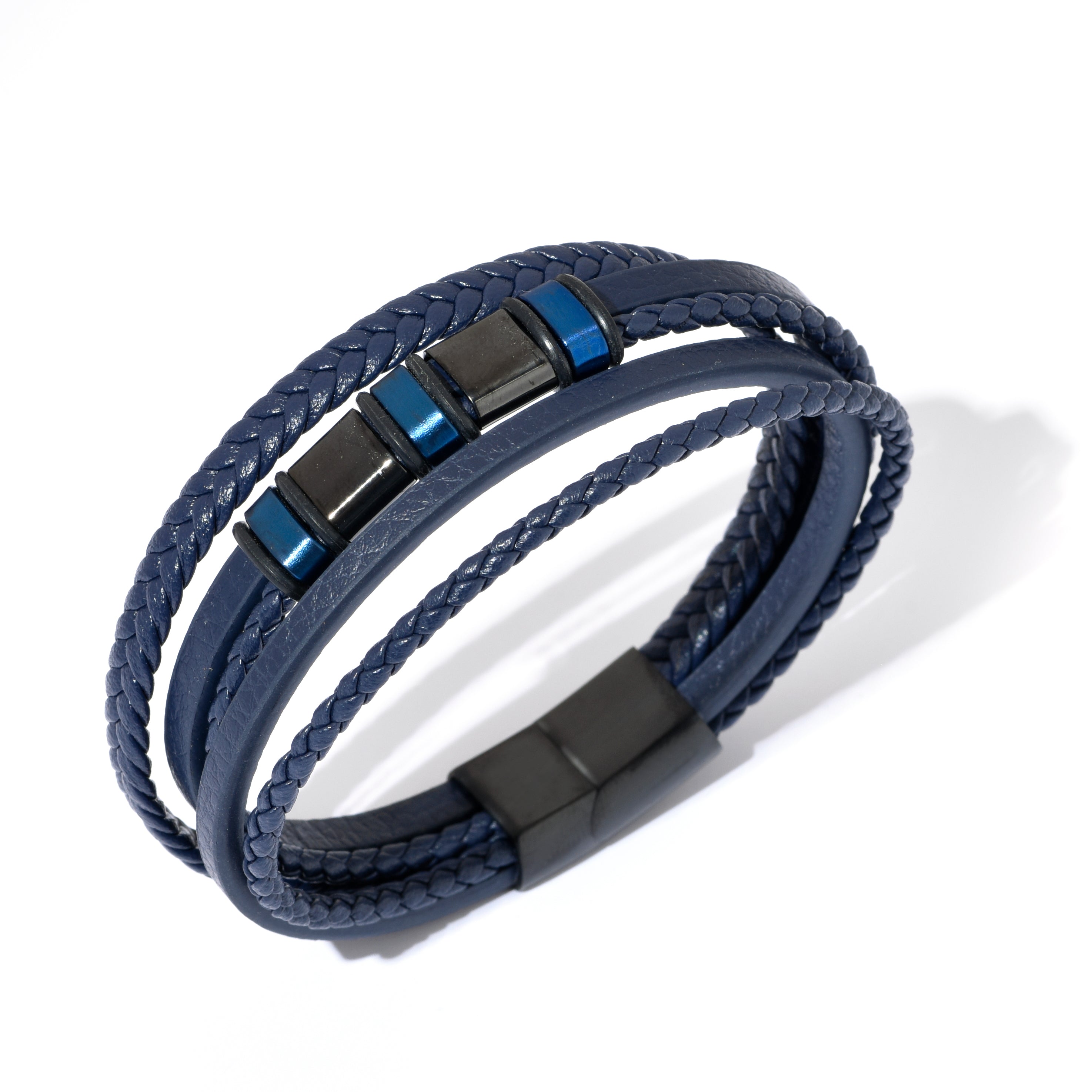 Bratara barbati din piele naturala bleumarin Eclipse
