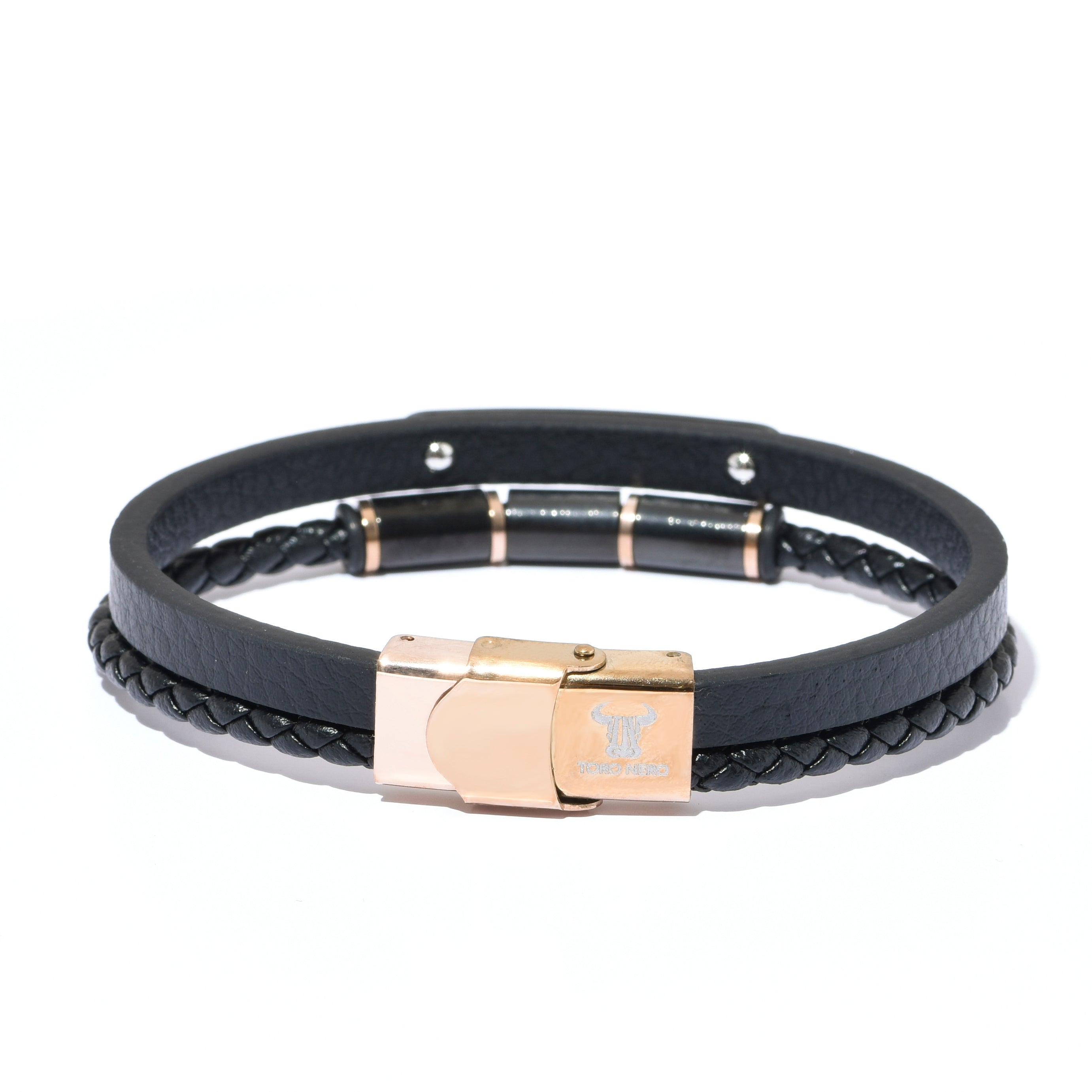 Bratara barbati din piele naturala negru Magnus