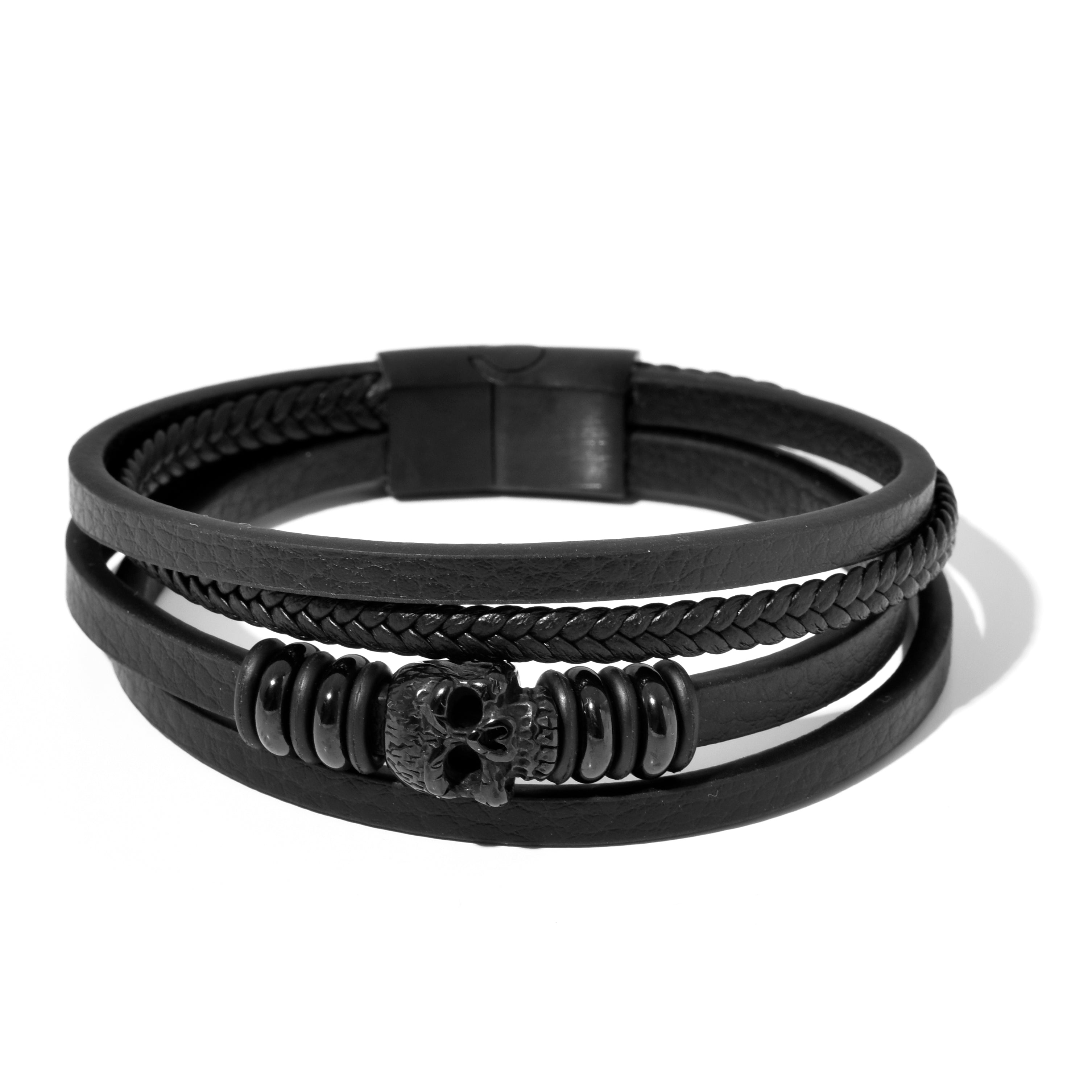 Bratara barbati din piele naturala negru Dominion