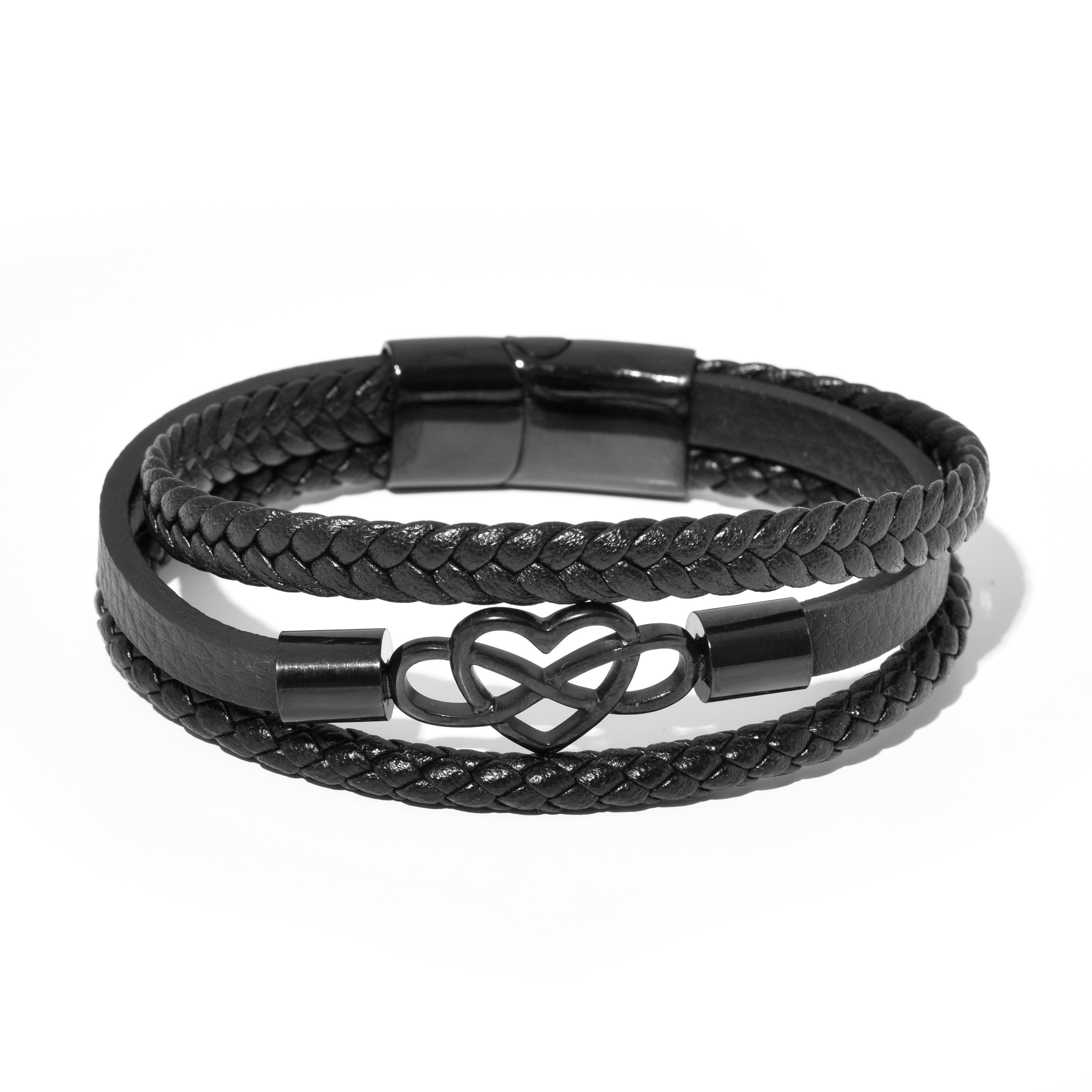 Bratara barbati din piele naturala negru Heart