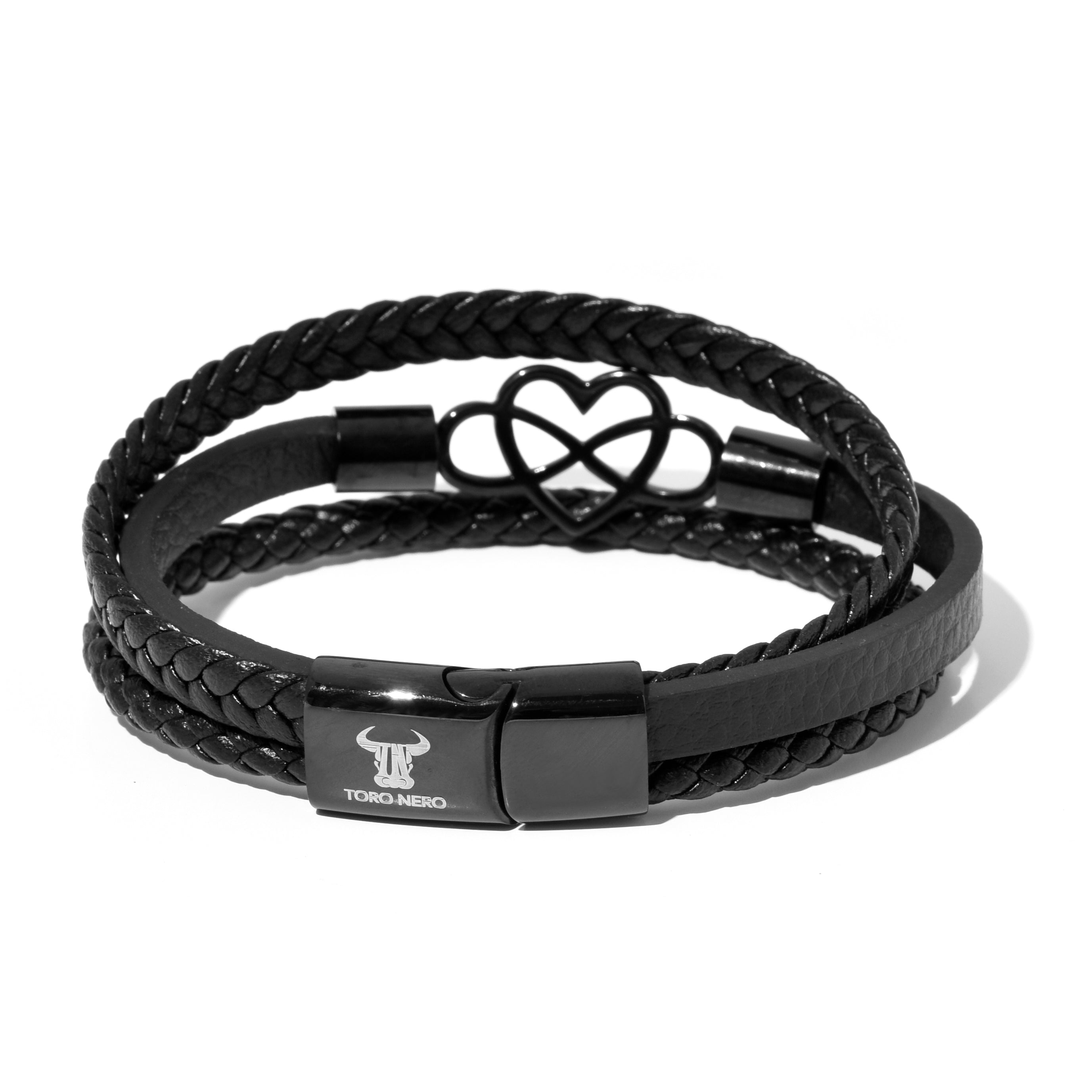 Bratara barbati din piele naturala negru Heart