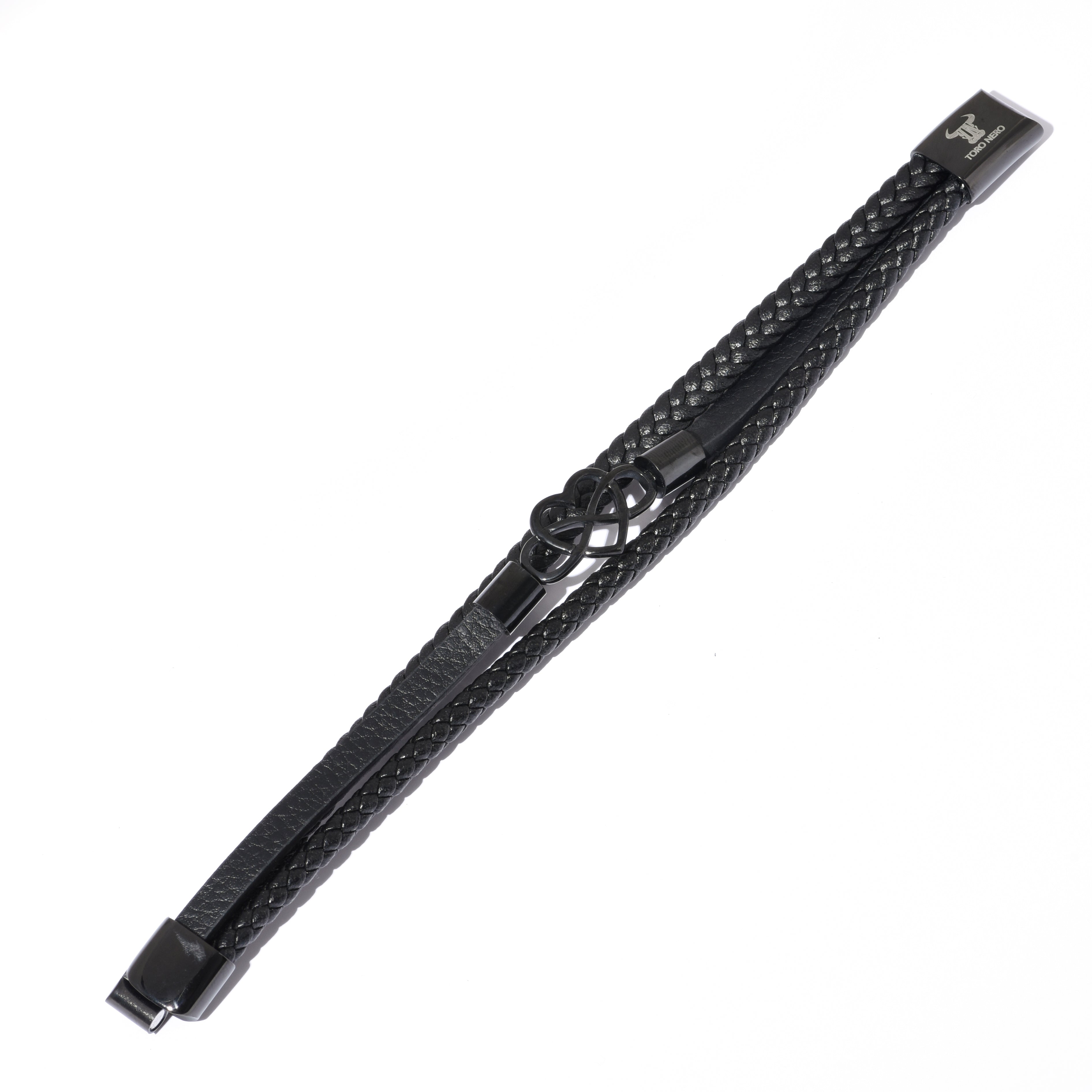 Bratara barbati din piele naturala negru Heart
