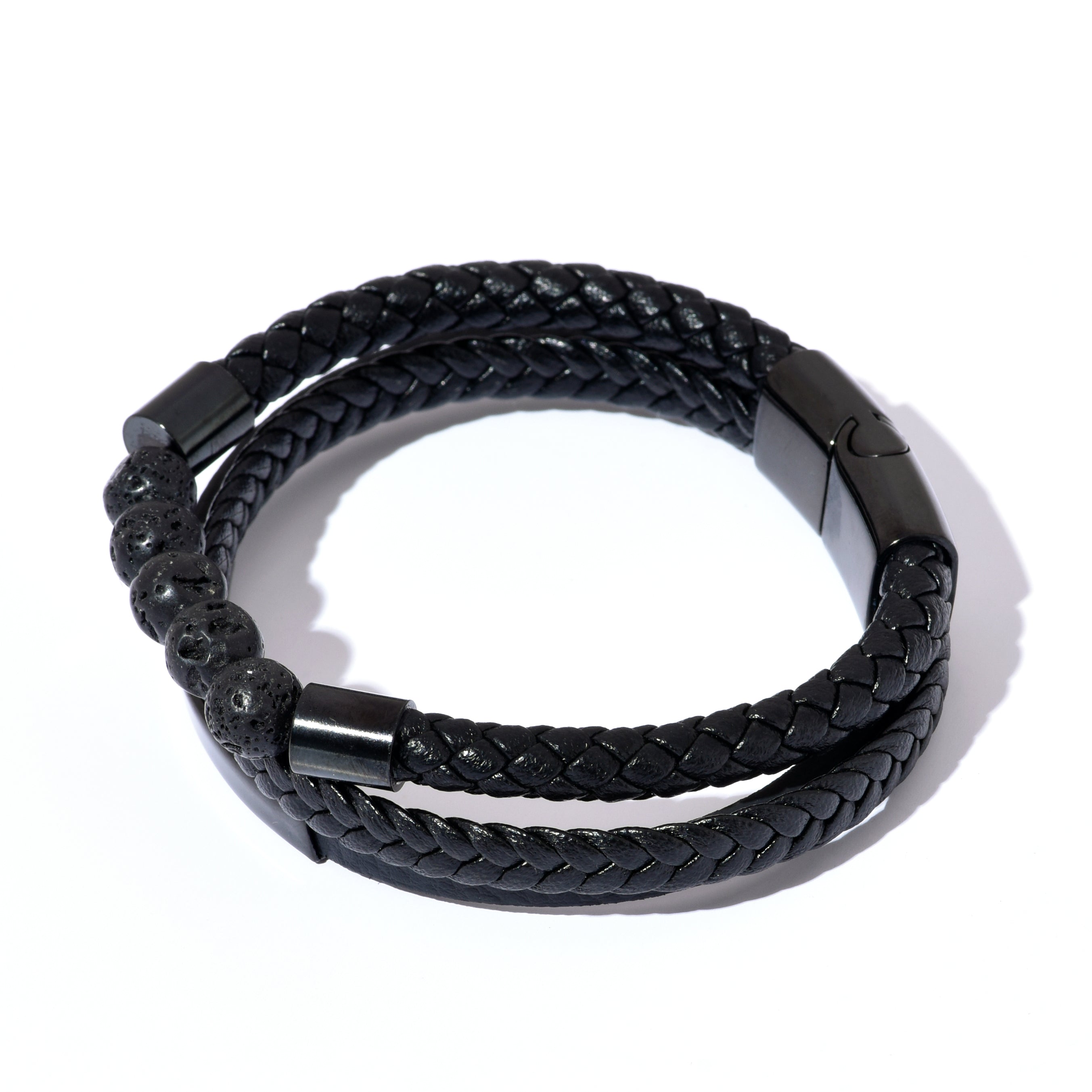 Bratara barbati din piele naturala negru Quartz
