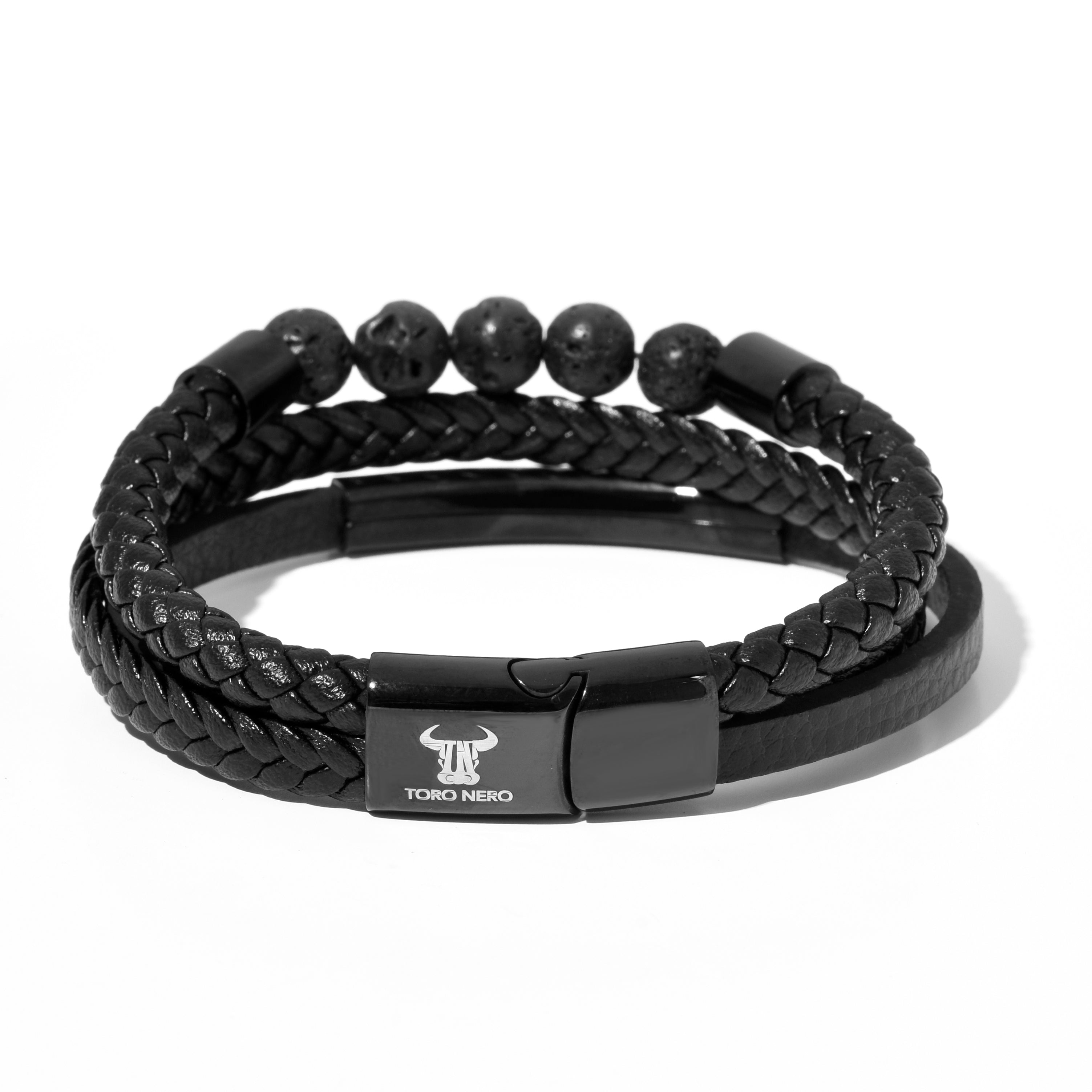 Bratara barbati din piele naturala negru Quartz