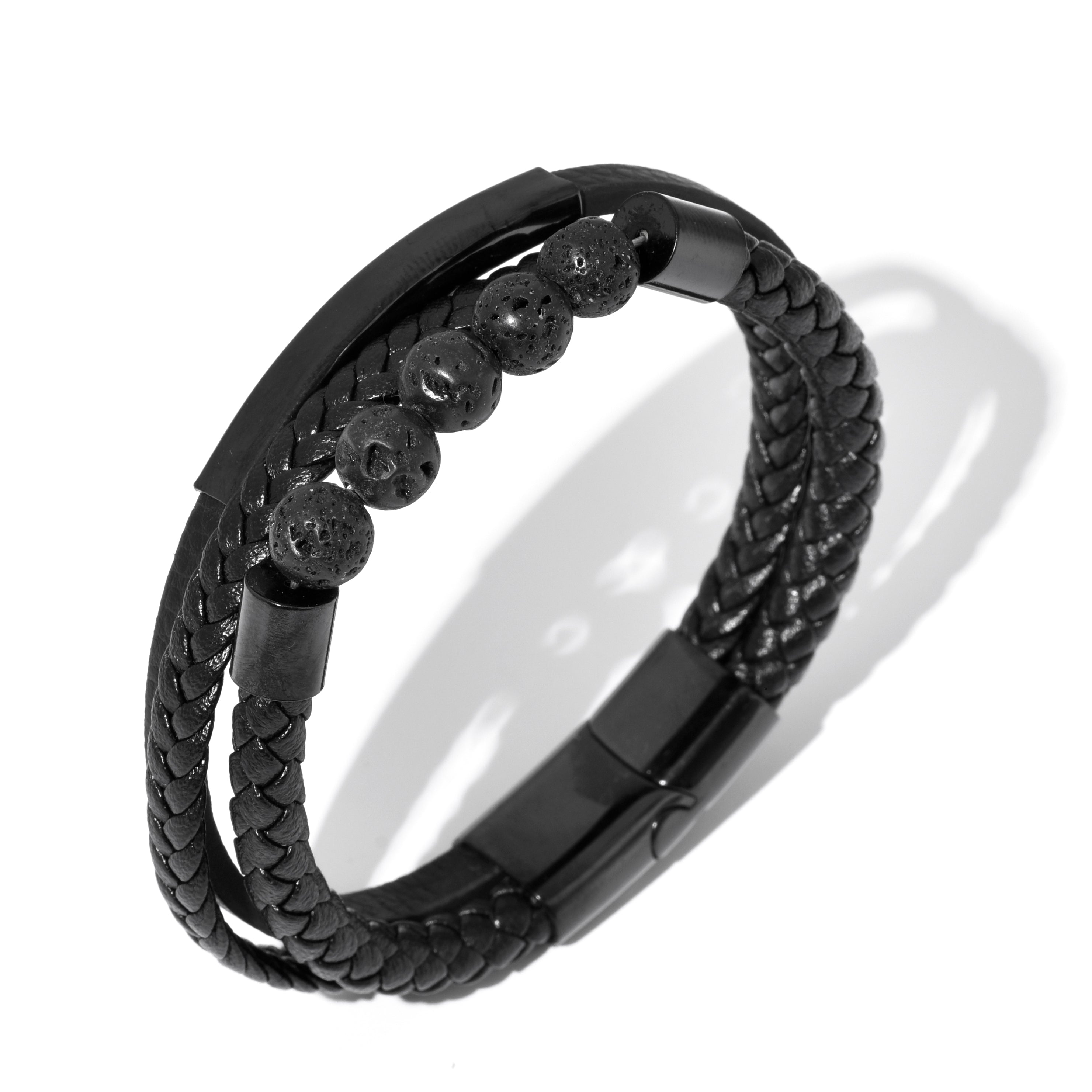 Bratara barbati din piele naturala negru Quartz