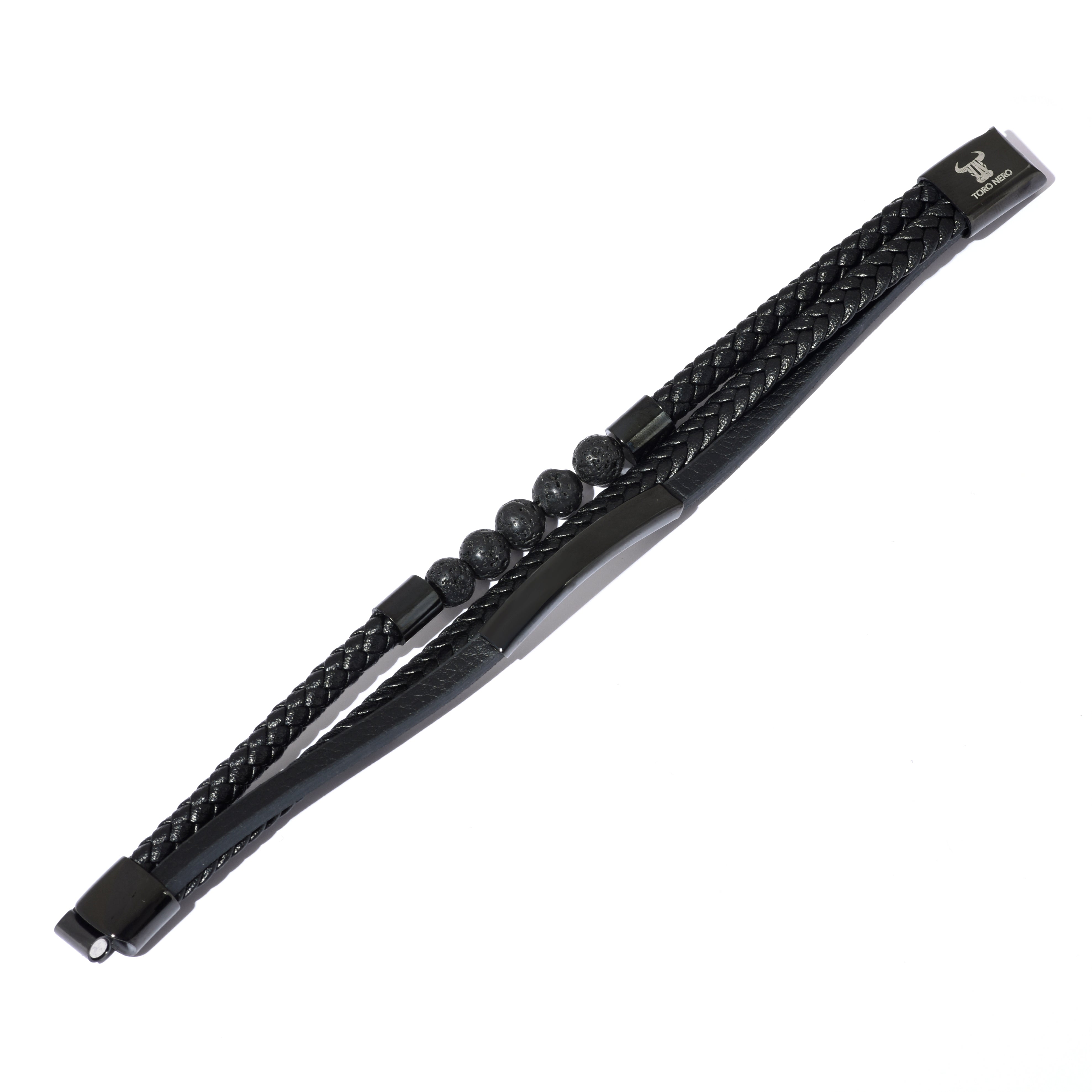 Bratara barbati din piele naturala negru Quartz