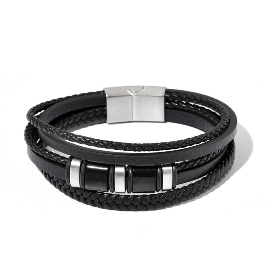 Bratara barbati din piele naturala negru Eclipse