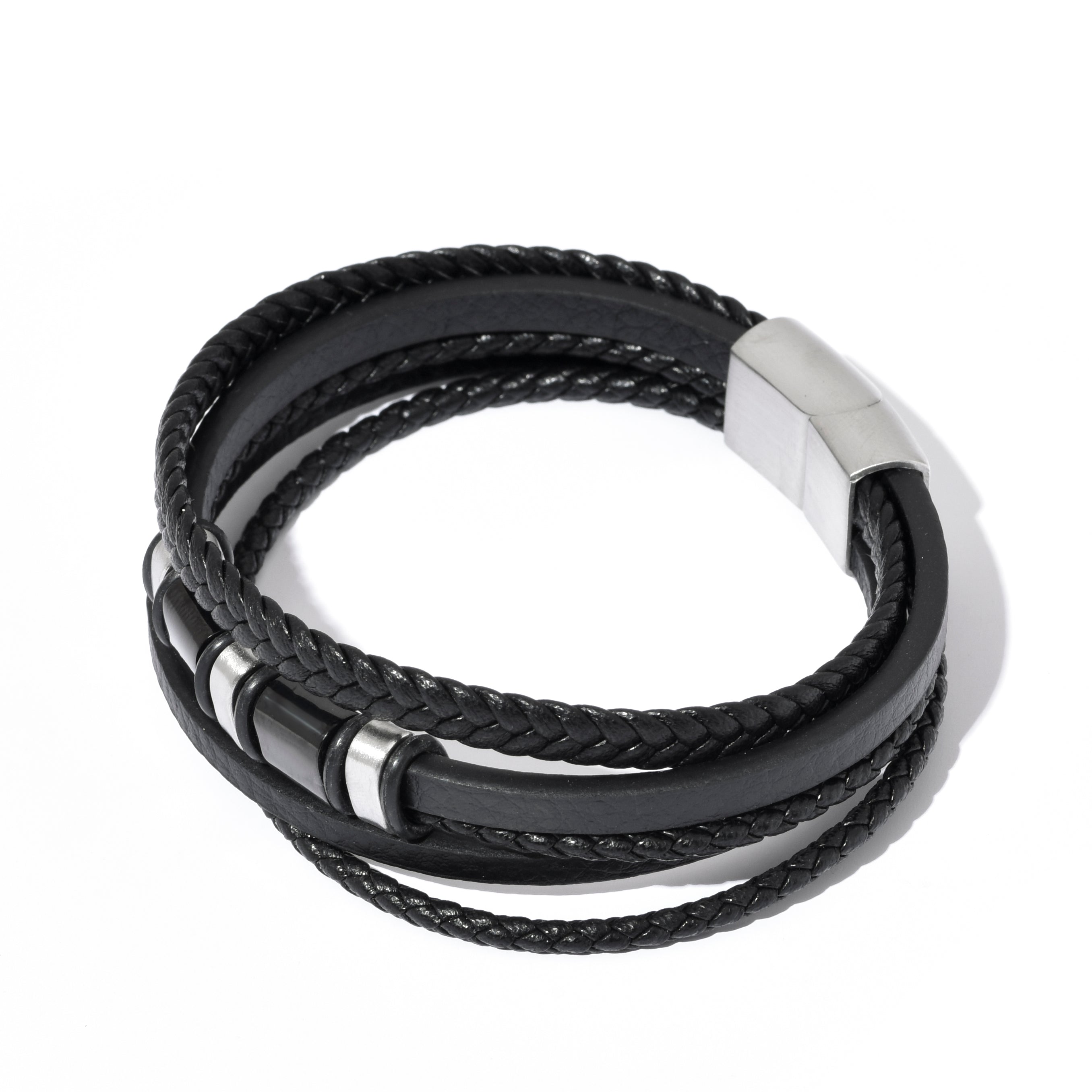 Bratara barbati din piele naturala negru Eclipse