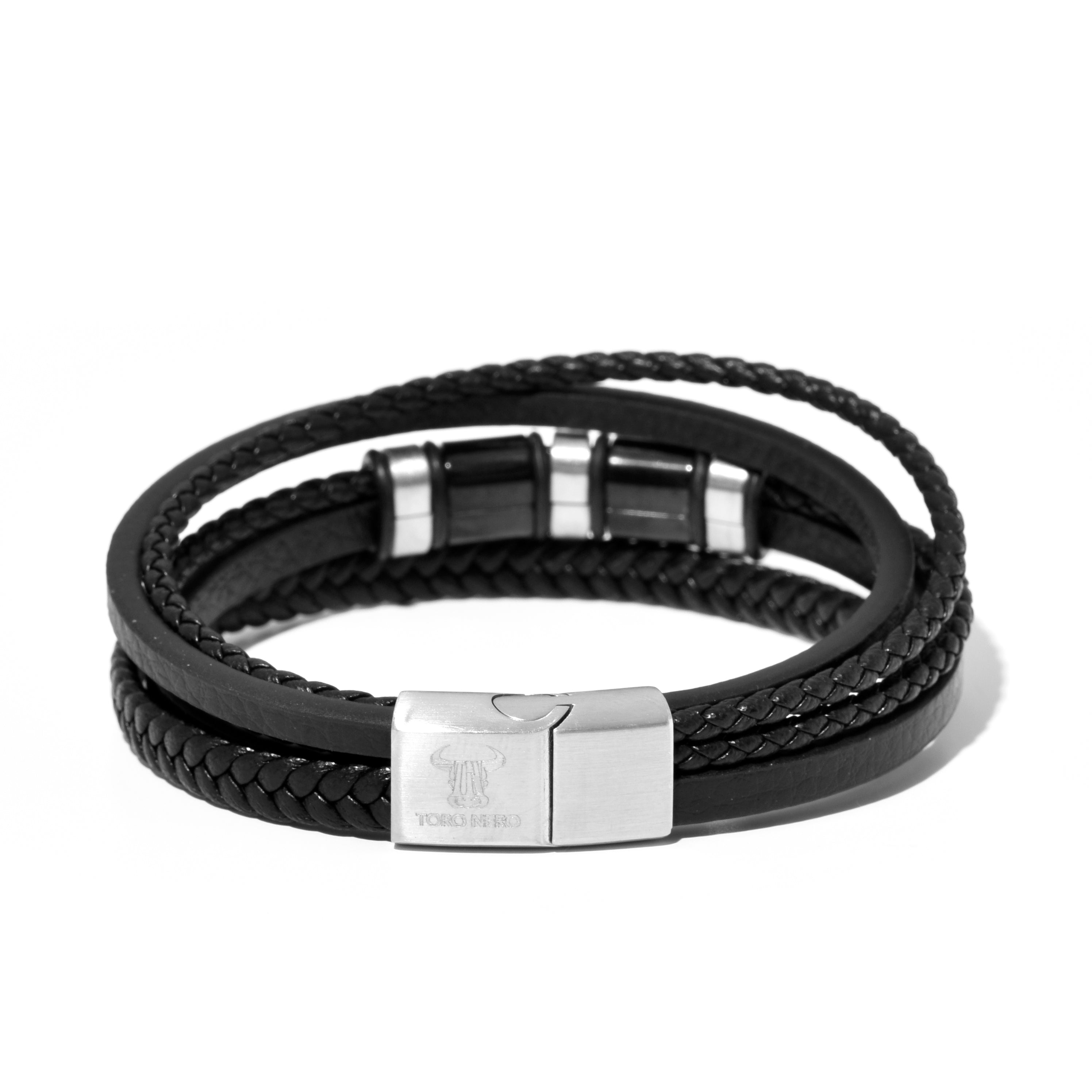 Bratara barbati din piele naturala negru Eclipse