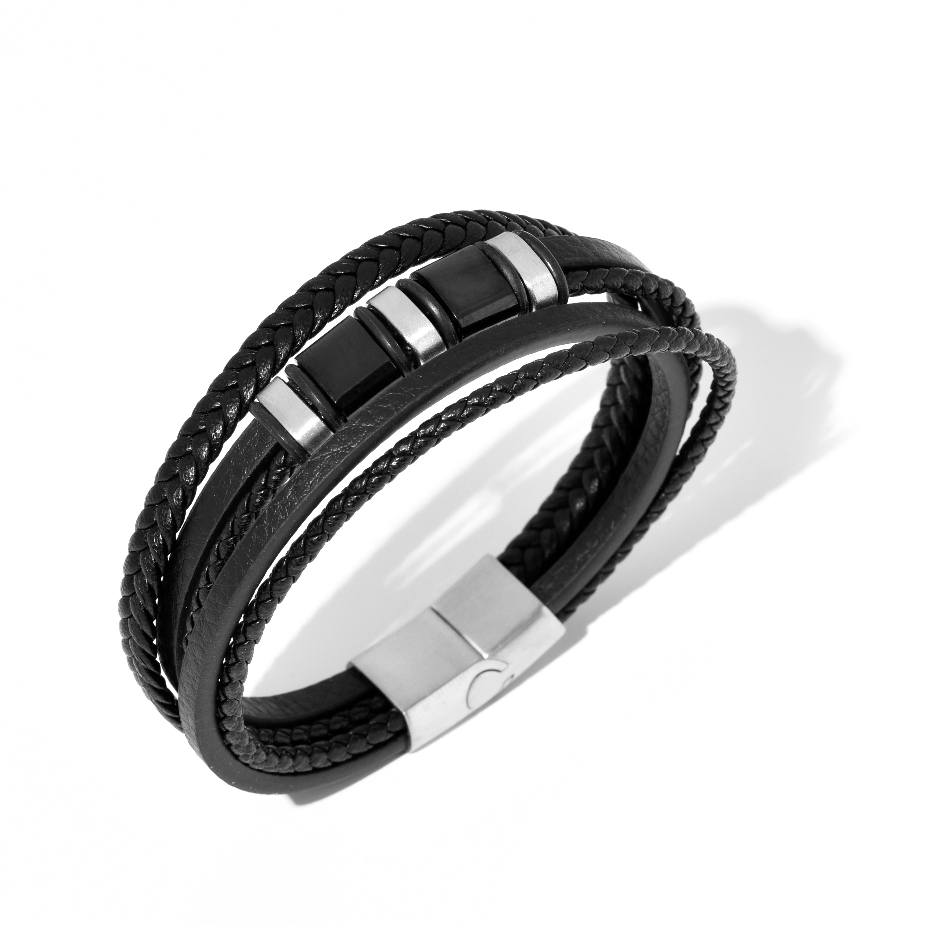 Bratara barbati din piele naturala negru Eclipse