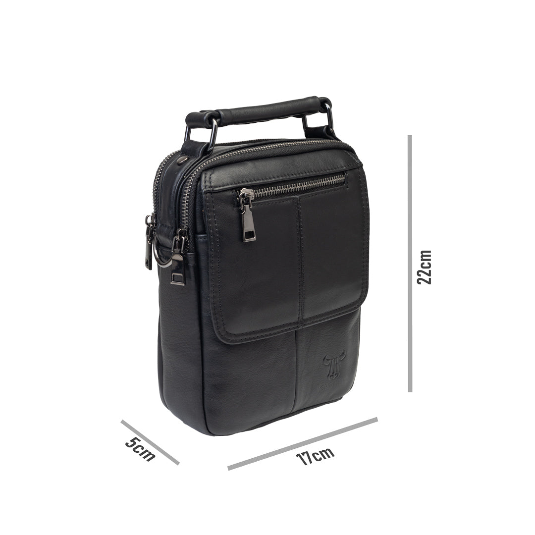 Sac bandoulière pour homme en cuir véritable noir Trio