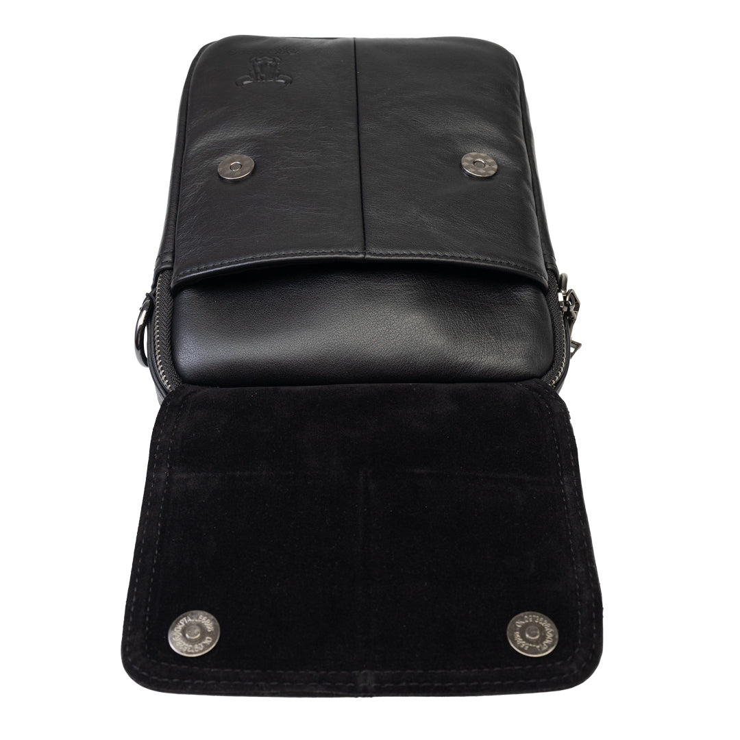 Sac bandoulière pour homme en cuir véritable noir Trio