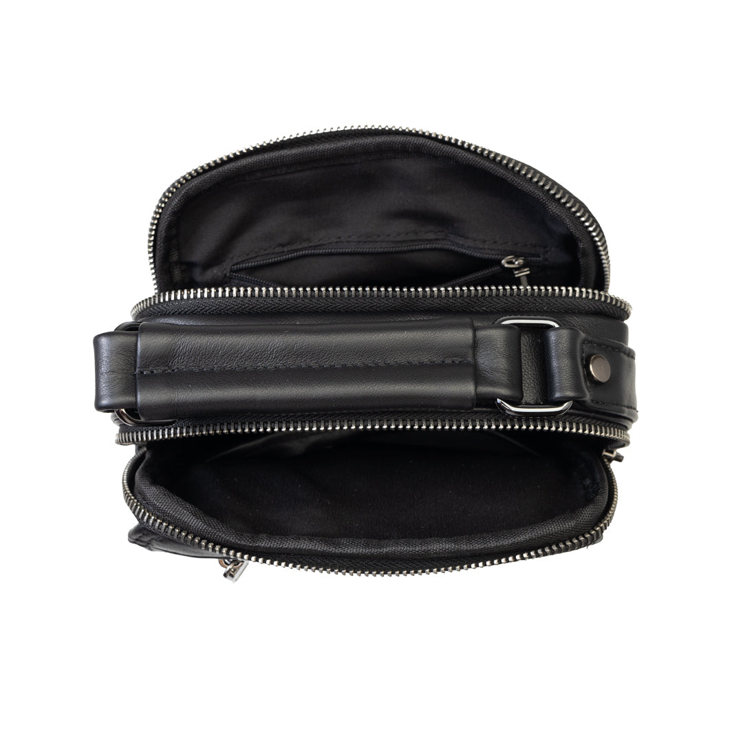 Sac bandoulière pour homme en cuir véritable noir Trio