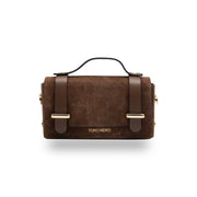 Sac à main en cuir véritable marron cognac-suède Natalia