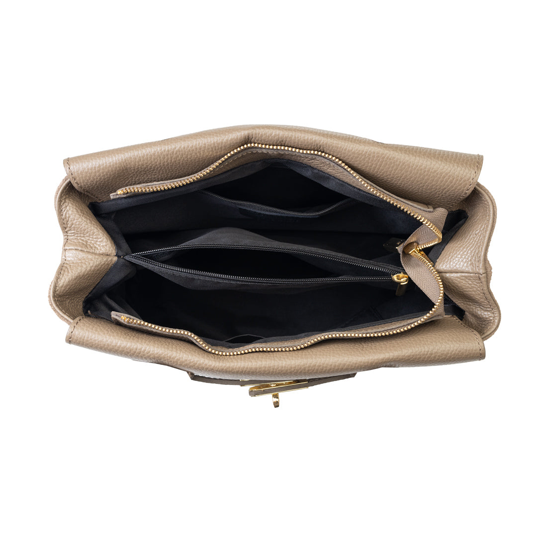 Sac à main en cuir véritable taupe Mira pour femme