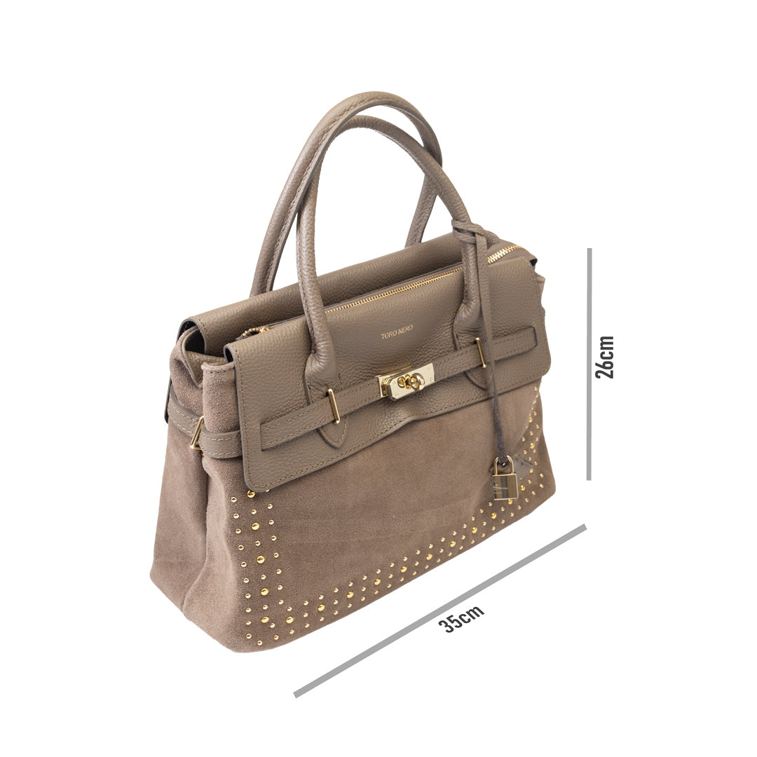 Sac à main en cuir véritable taupe Mira pour femme