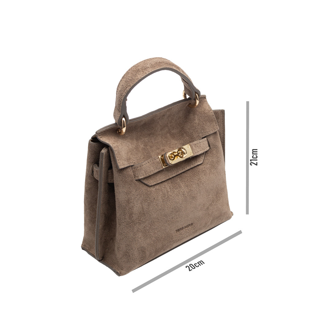 Borsa da donna in vera pelle color tortora Renata