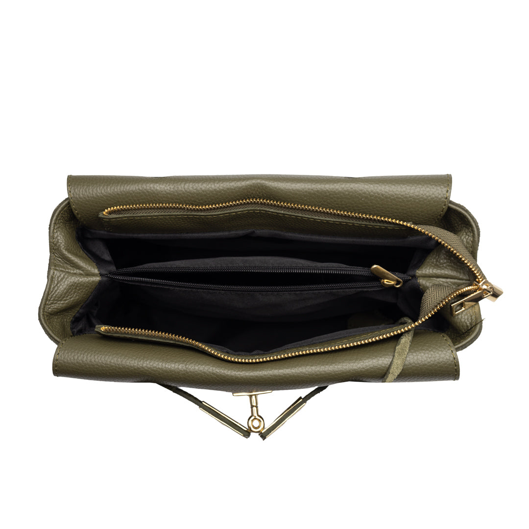 Sac à main femme en cuir véritable vert armée Mira