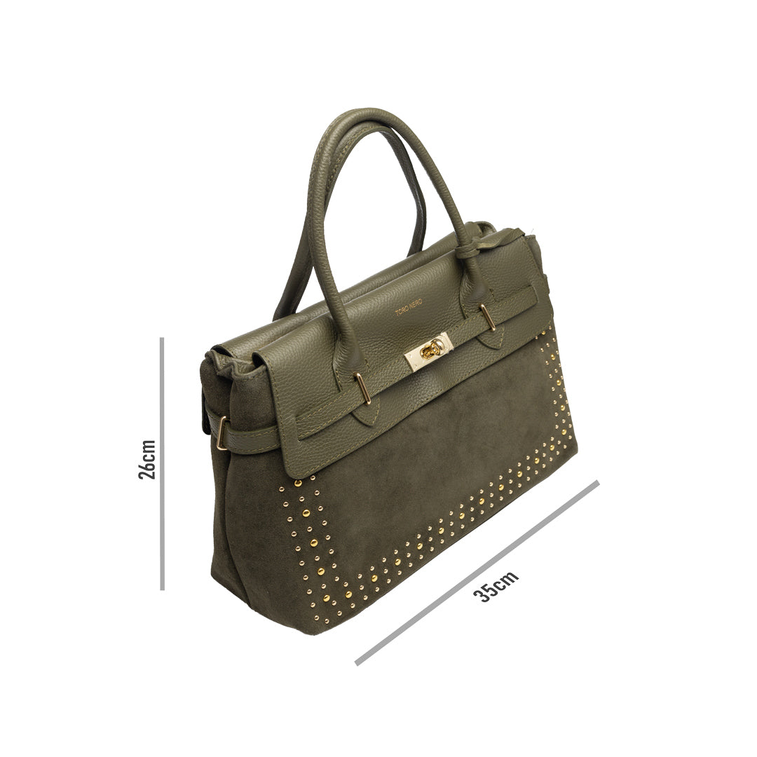 Sac à main femme en cuir véritable vert armée Mira
