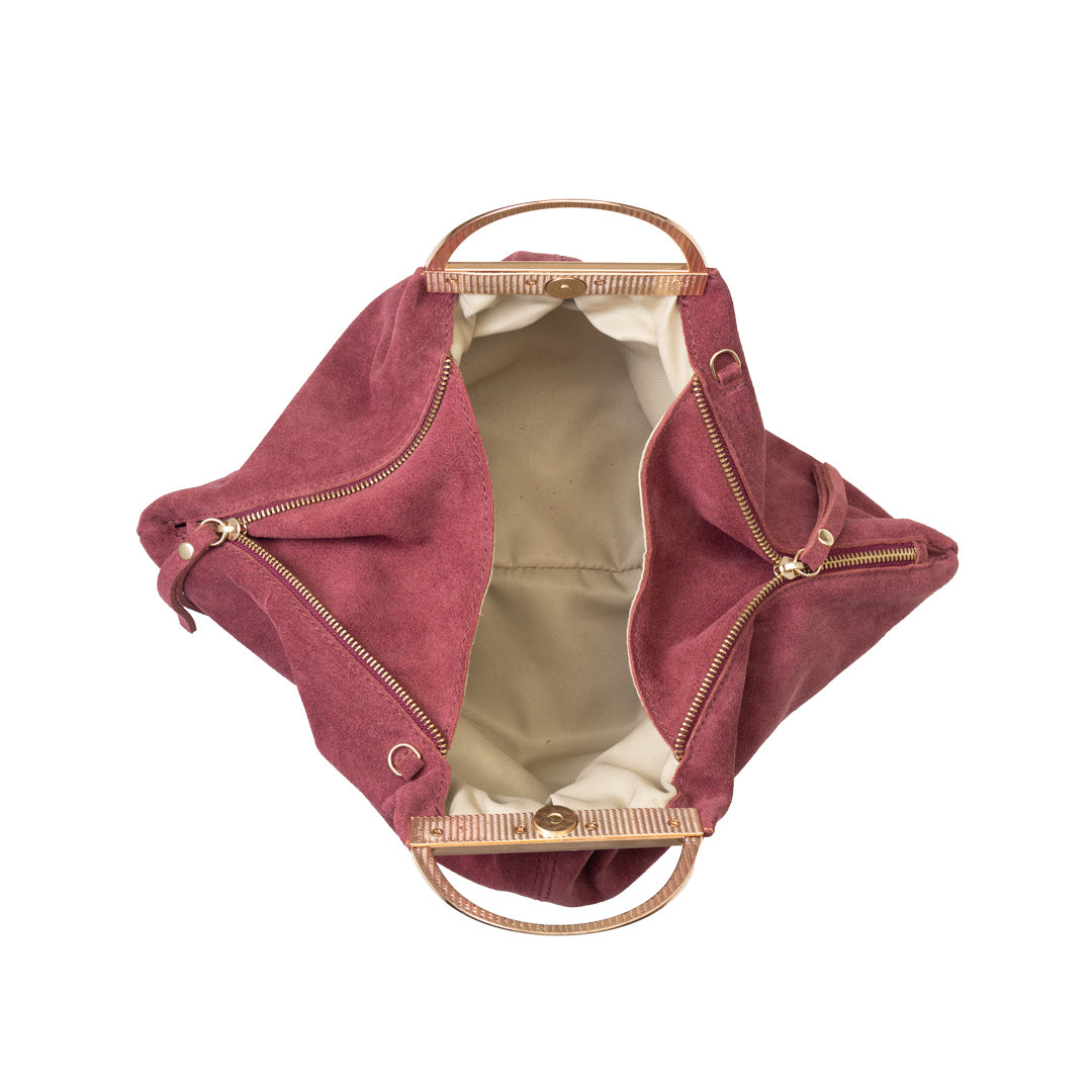 Sac à main en cuir véritable bordeaux Monica