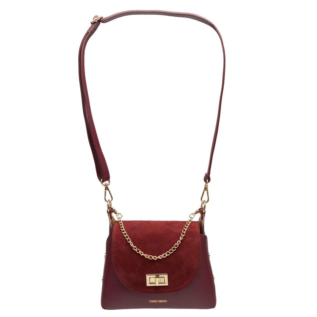 Borsa da donna in pelle scamosciata naturale, bordeaux Raisa