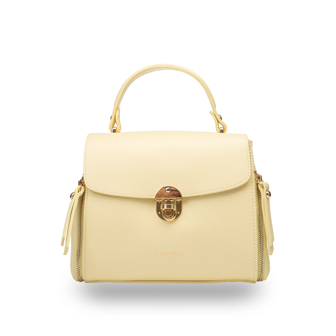 Geanta dama din piele naturala galben lamai Karla