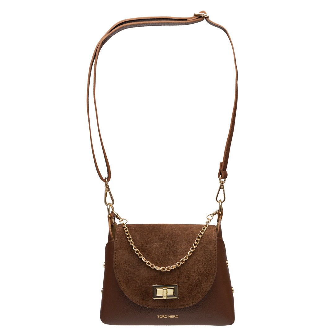 Borsa da donna in pelle scamosciata naturale, marrone Raisa