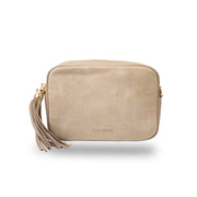 Damenhandtasche aus echtem taupefarbenem Leder Ancuta