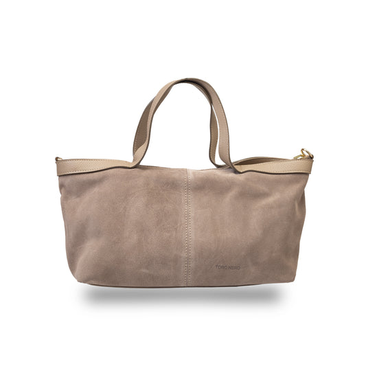 Damenhandtasche aus taupefarbenem Wildleder Bianca