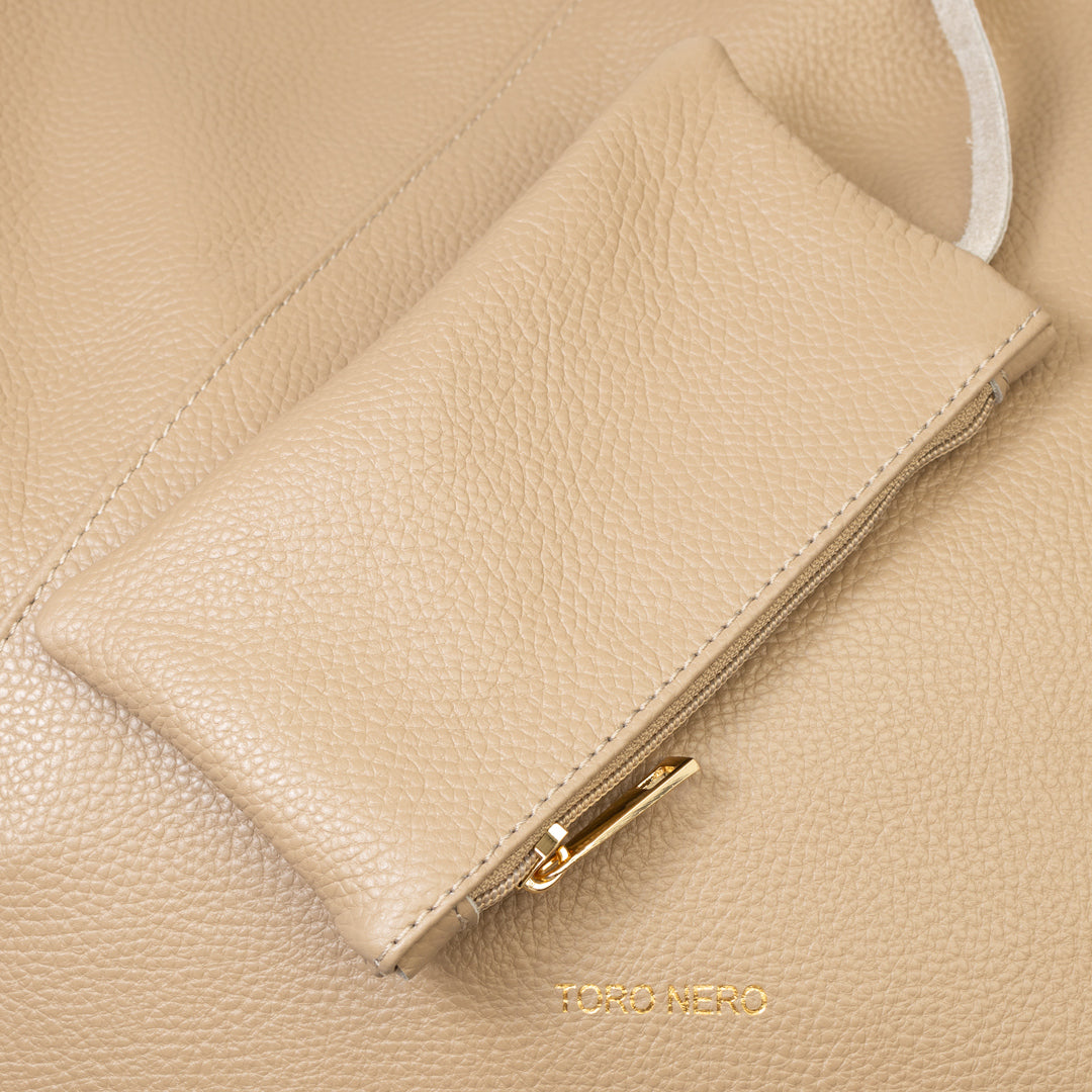 Borsa da donna in vera pelle color tortora Camelia