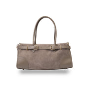 Dunkel taupefarbene Evelin Handtasche aus echtem Leder