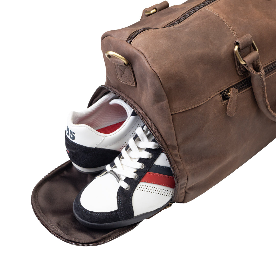 Sac de voyage/sport en cuir véritable marron foncé Travel Bag
