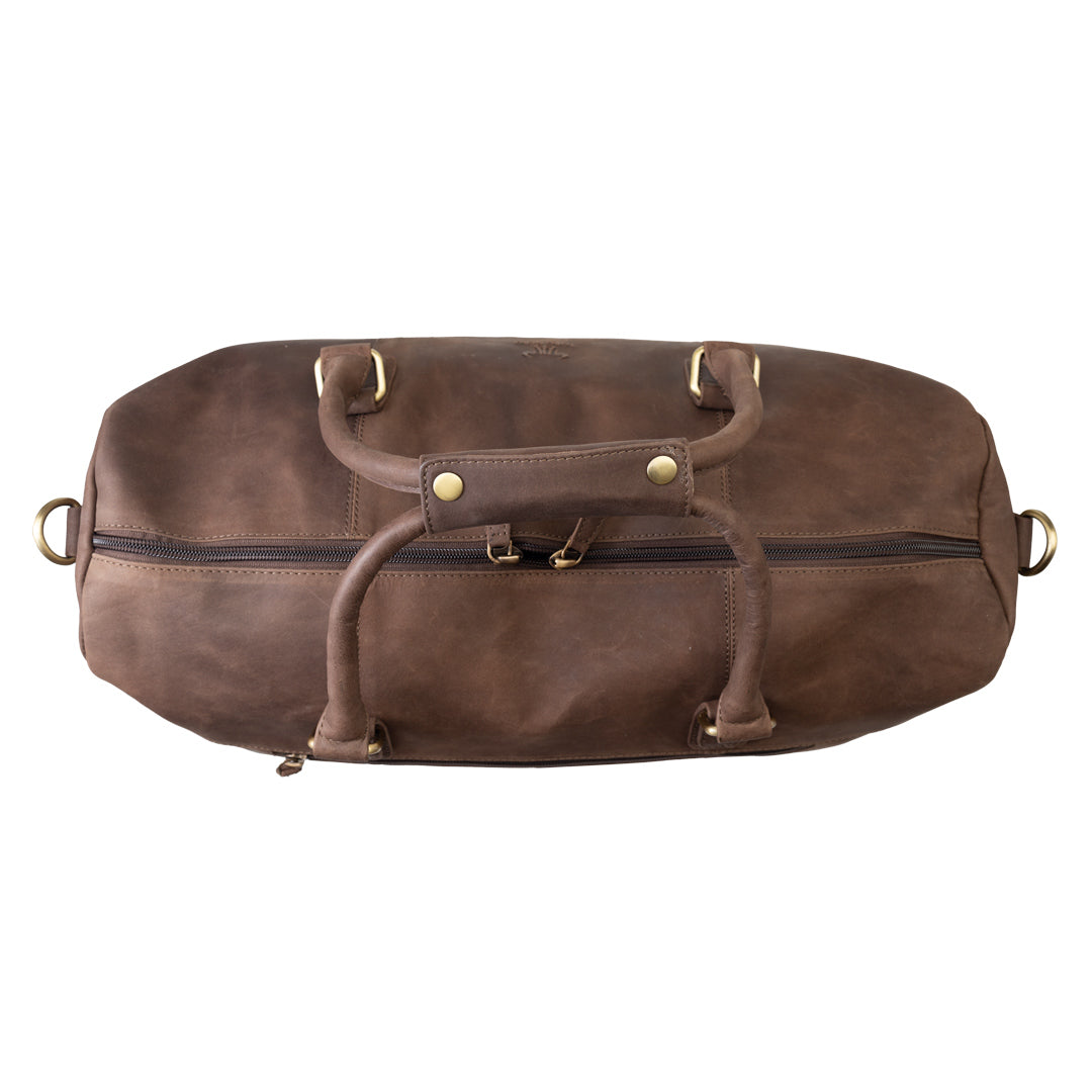 Sac de voyage/sport en cuir véritable marron foncé Travel Bag