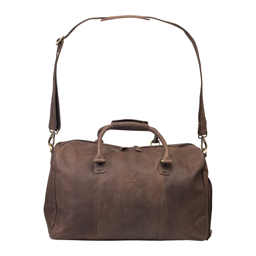Sac de voyage/sport en cuir véritable marron foncé Travel Bag