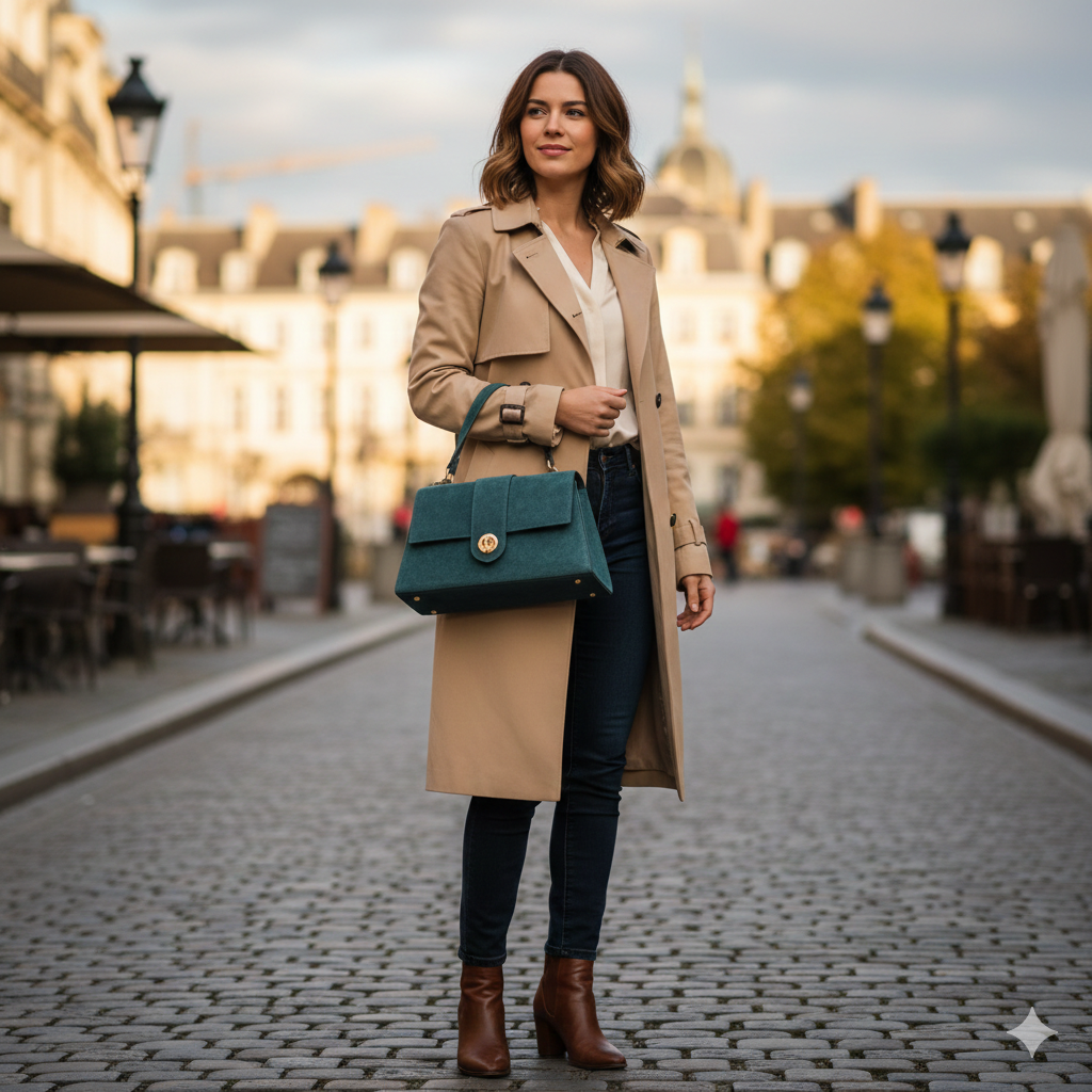 Sac à main en cuir véritable vert Verona
