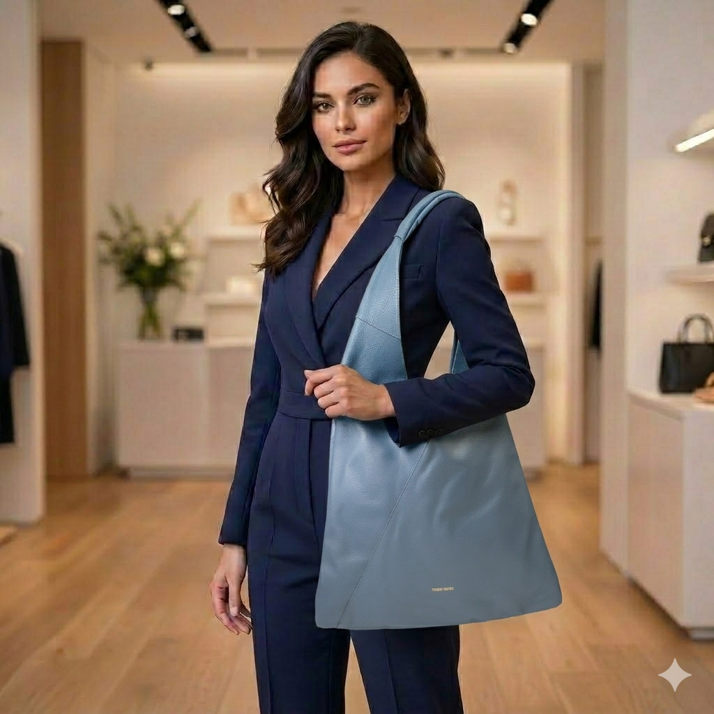 Sac à main pour femme en cuir véritable bleu Camelia
