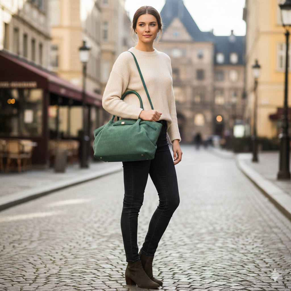 Damenhandtasche aus echtem Leder grün Elena