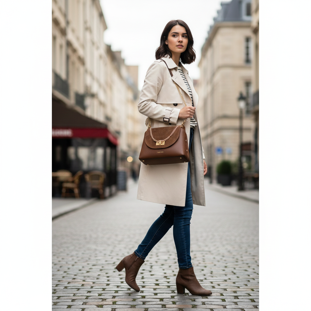 Borsa da donna in pelle scamosciata naturale, marrone Raisa