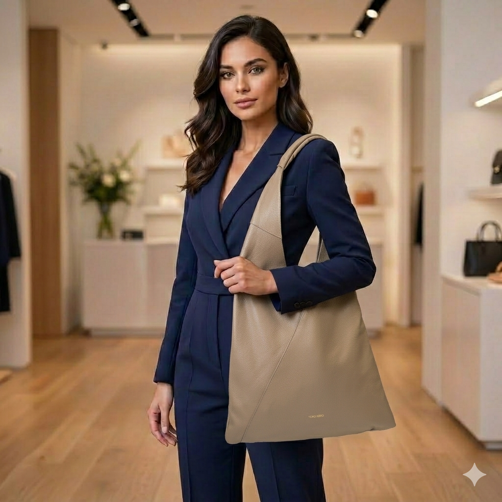Borsa da donna in vera pelle color tortora Camelia