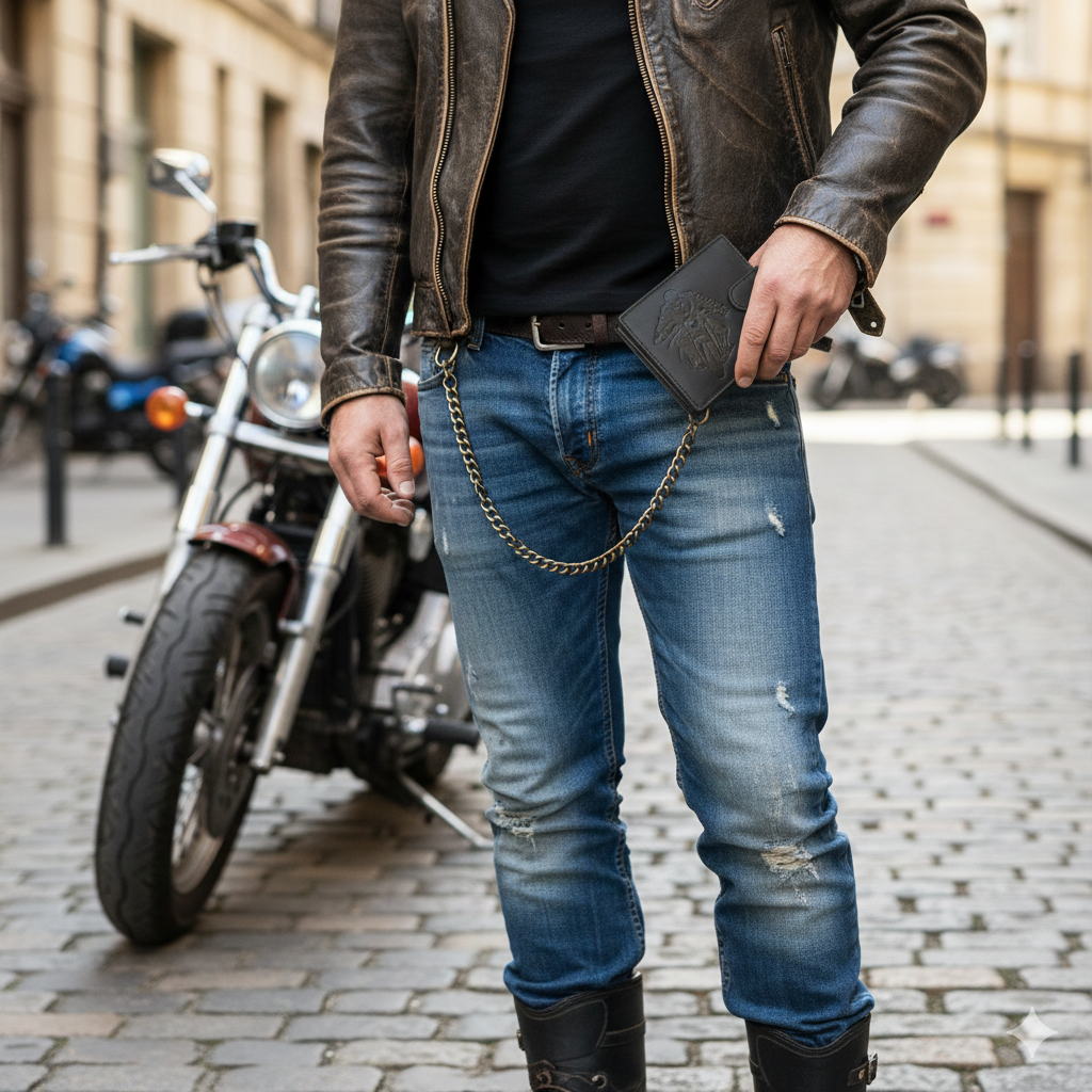 Мъжки портфейл от естествена кожа, черен, Motorbike