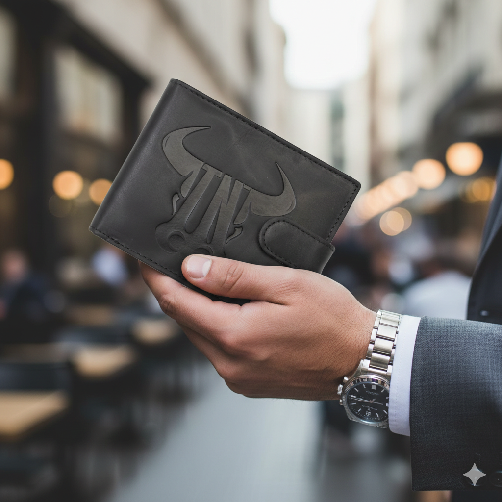 Cartera de piel natural negra para hombre marca Toro