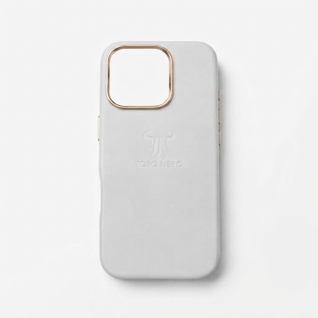 Husa telefon din piele naturala gri deschis Iphone Pro17