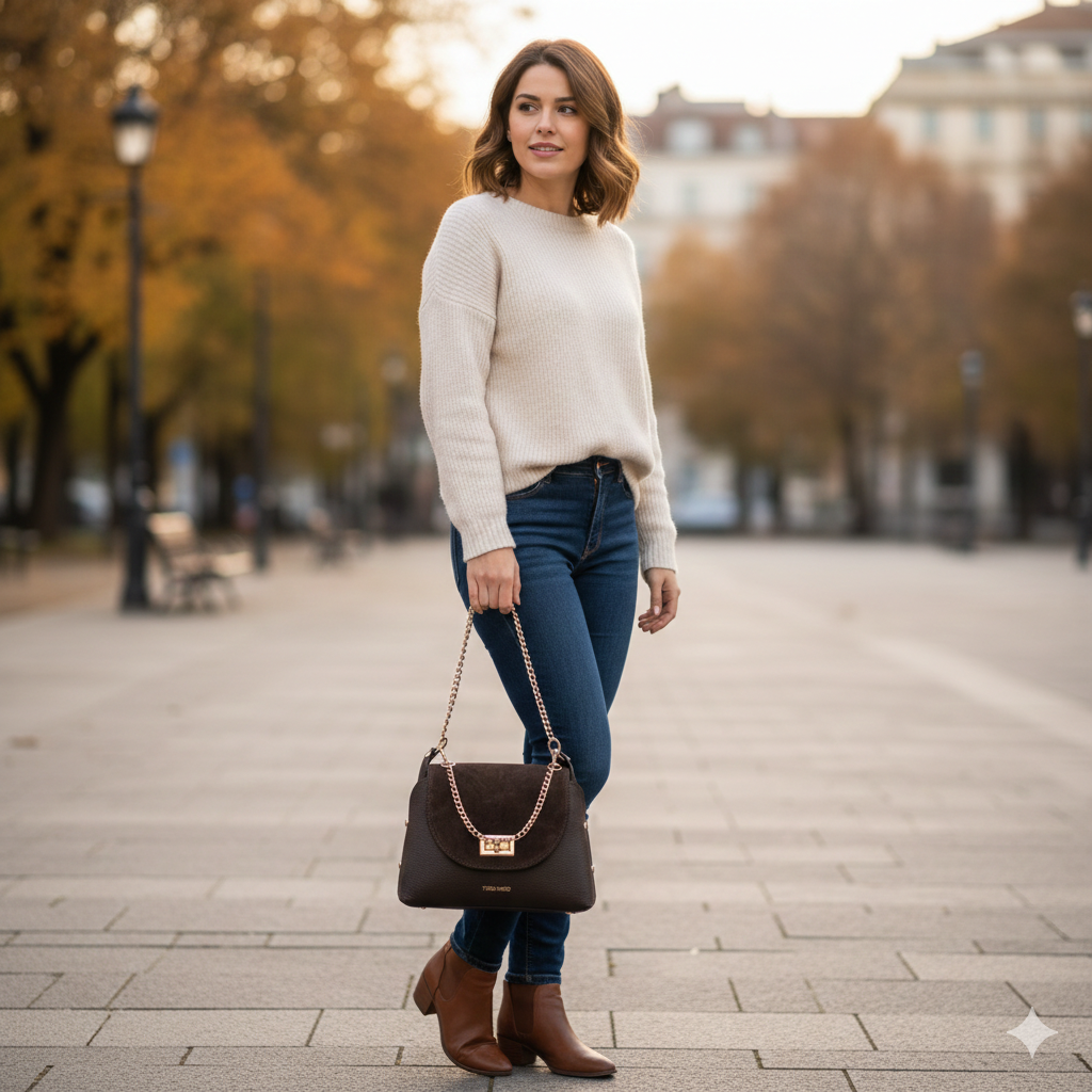 Sac pour femmes en daim naturel, marron foncé Raisa