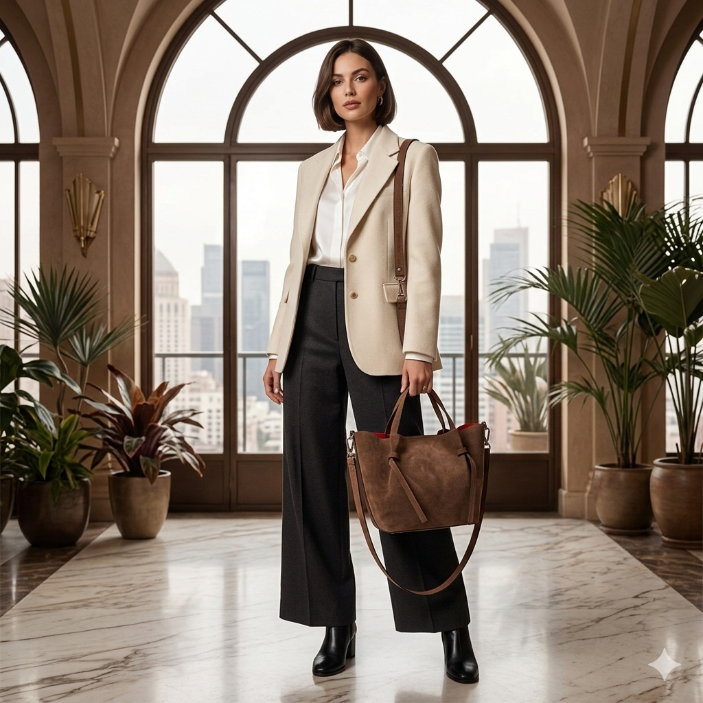 Borsa da donna in pelle scamosciata naturale marrone Loretta