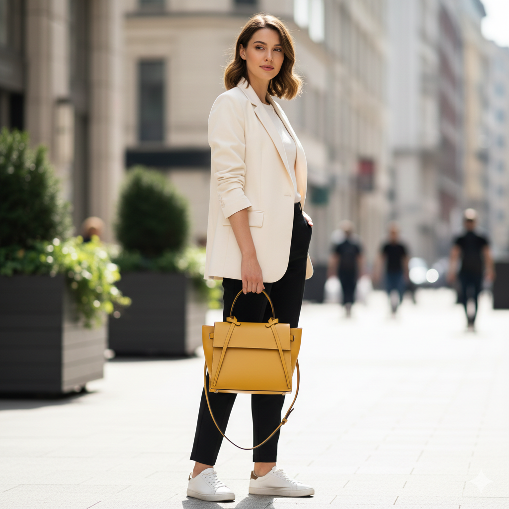 Borsa da donna in vera pelle color senape Erika