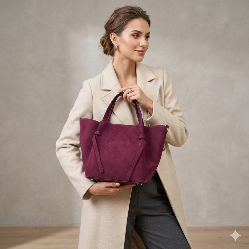 Damenhandtasche aus Veloursleder Pflaume Loretta