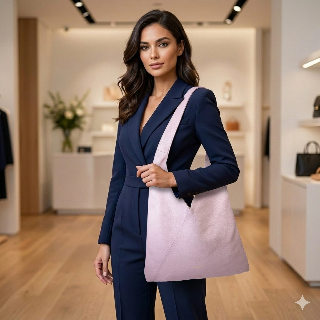 Sac à main pour femme en cuir véritable rose clair Camelia